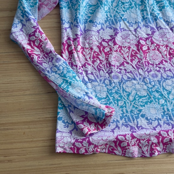 IBKUL UPF 50+ long sleeve hoodie size M floral hot pink turquoise mesh nylon - Picture 3 of 7